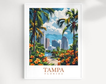 Resetryck i Tampa, Florida: Väggkonst med stadssilhuett