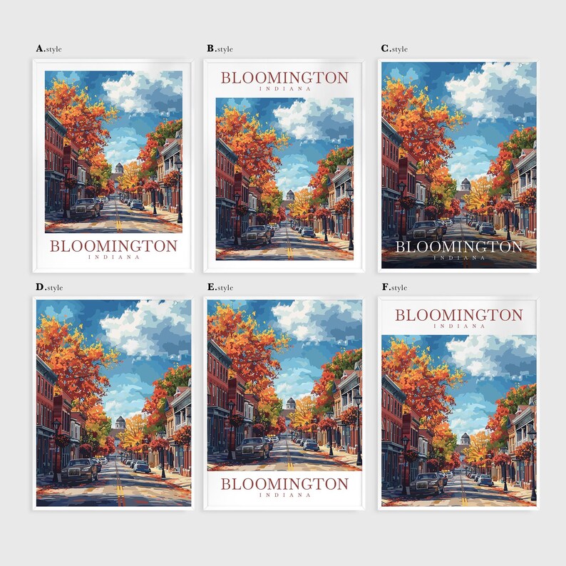 Bloomington Poster Travel Print Cityscape Print Indiana Home Decor USA