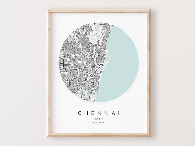Chennai Map Print Chennai Map Poster City Wall Art Chennai Etsy
