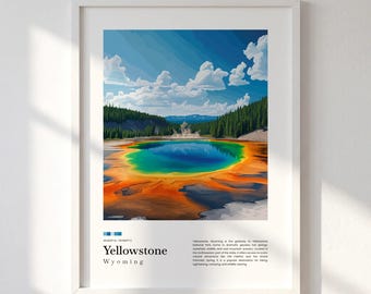 Yellowstone National Park Travel Print, Grand Prismatic Spring Wall Art, Wyoming Poster, Nature Canvas Decor