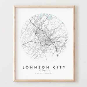 Impressão do mapa da cidade de Johnson, mapa da cidade de Johnson pôster arte da parede da cidade, mapa de estradas Tn, decoração de mapa de ruas com impressão do Tennessee, presente de escritório, L769v4
