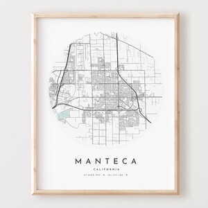 Impresión de mapa de Manteca, póster de mapa de Manteca, arte de pared de ciudad, mapa de carreteras de California, decoración de mapa de calles de California, regalo de oficina, L890v4