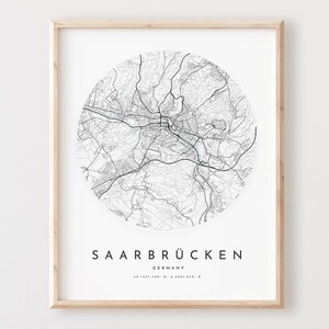 Saarbrücken Karte Print, Saarbrücken Karte Poster Stadt Wandkunst, Saarbrücken Straßenkarte, Saarbrücken Print Straßenkarte Dekor, Büro L319v4
