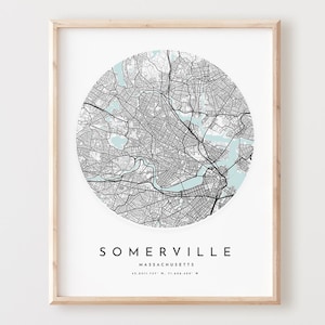 Impressão de mapa de Somerville, mapa de Somerville pôster arte de parede da cidade, mapa de estradas Ma, decoração de mapa de rua de impressão de Massachusetts, presente de escritório, L995v4