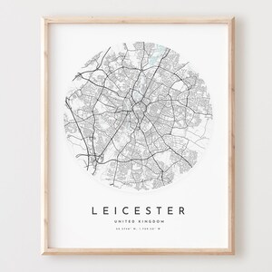 Impressão de mapa de Leicester, mapa de Leicester pôster arte de parede da cidade, mapa de estrada de Leicester, decoração de mapa de rua de impressão de Leicester, presente de escritório, L405v4