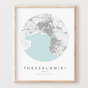 Thessaloniki kaart afdrukken, Thessaloniki kaart poster stad muur kunst, Thessaloniki wegenkaart, Thessaloniki afdrukken stratenplan decor, kantoor L306v4