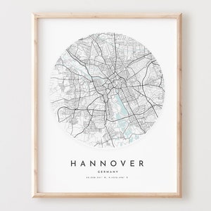 Hannover Karte Print, Hannover Karte Poster Stadt Wandkunst, Hannover Straßenkarte, Hannover Straßenkarte Dekor, Büro Geschenk, L331v4