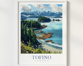 Tofino Canada Travel Print Illustration Style Wall Art Poster Coastal Nature Decor