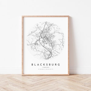Blacksburg Map Print, Blacksburg Map Poster City Wall Art, Va Road Map ...