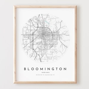 Impresión de mapa de Bloomington, póster de mapa de Bloomington, arte de pared de la ciudad, mapa de carreteras, decoración de mapa de calles de Indiana, regalo de oficina, L804v4