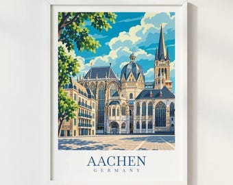 Aachen Germany Travel Print, Aachen Cathedral Wall Art, Historic European City Poster