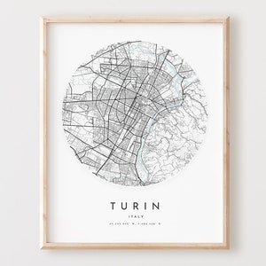 Impressão de mapa de Turim, mapa de Turim pôster arte de parede da cidade, mapa de estrada de Turim, decoração de mapa de rua impresso de Turim, presente de escritório, L178v4