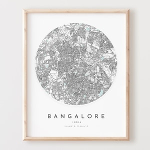 Impressão de mapa de Bangalore, mapa de Bangalore pôster arte de parede da cidade, mapa de estrada de Bangalore, decoração de mapa de rua de impressão de Bangalore, presente de escritório, L35v4