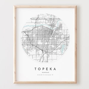 Impressão de mapa de Topeka, mapa de Topeka pôster arte de parede de cidade, mapa de estradas Ks, decoração de mapa de rua com impressão de Kansas, presente de escritório, L704v4