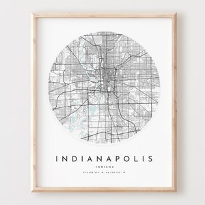 Impresión de mapa de Indianápolis, póster de mapa de Indianápolis, arte de pared de la ciudad, mapa de carreteras, decoración de mapa de calles de Indiana, regalo de oficina, L187v4