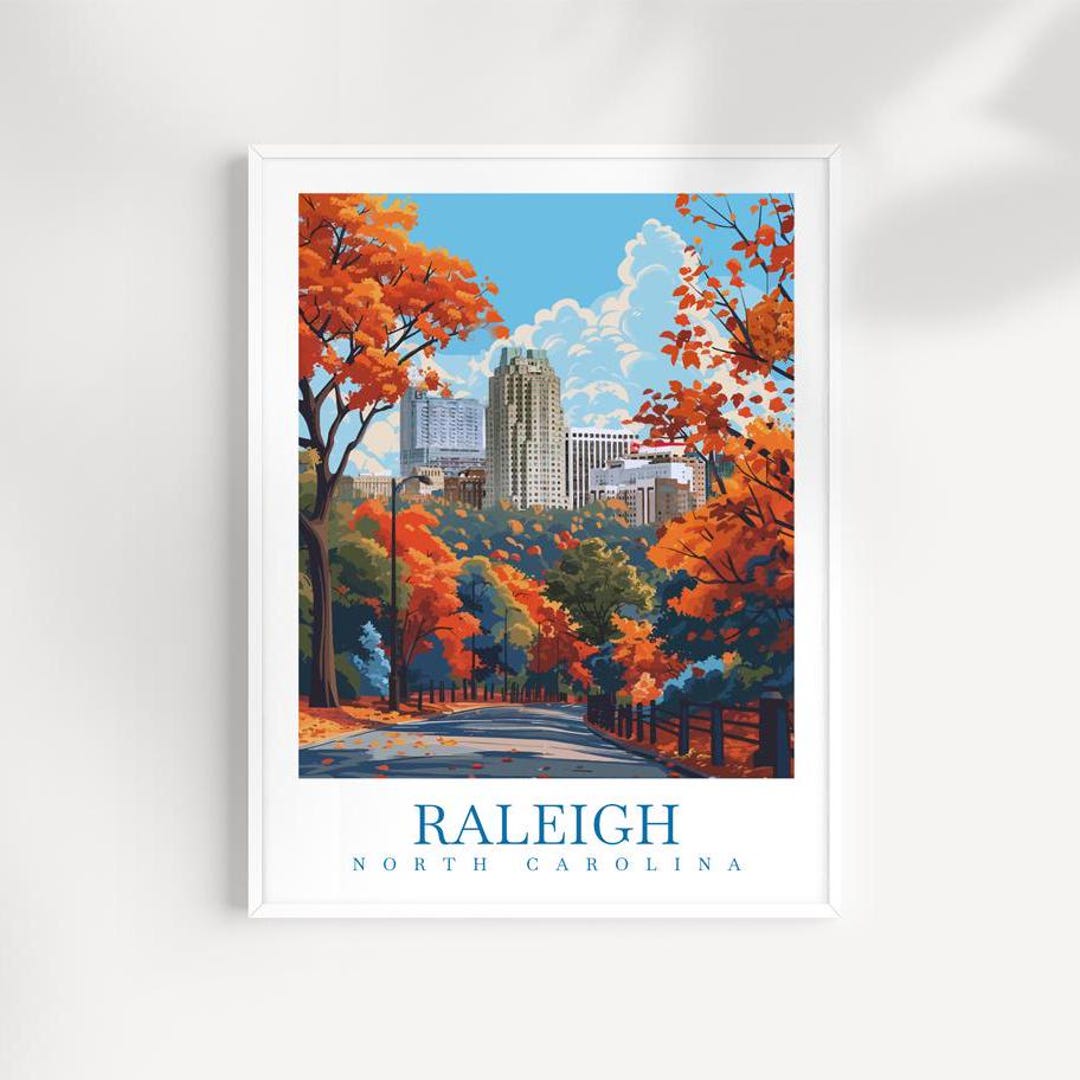Raleigh Print Travel Poster Wall Art North Carolina, Wall Hanging Home