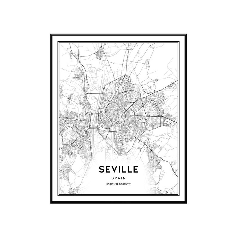 Seville map print wall art Seville Spain city map poster Etsy