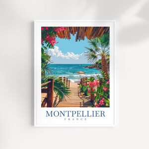 Affiche de voyage de Montpellier, art mural, tenture murale de Montpellier, décoration d'intérieur, cadeau de Montpellier, amateurs d'art, impression de Montpellier, affiche de Montpellier