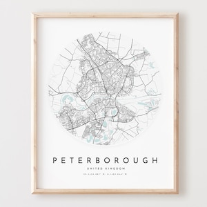 Impressão de mapa de Peterborough, mapa de Peterborough pôster arte de parede da cidade, mapa de estradas de Peterborough, decoração de mapa de ruas de Peterborough, escritório L733v4