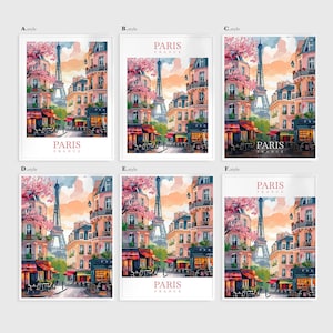 May include: A digital painting depicting a Parisian street scene with the Eiffel Tower in the background. The street is lined with buildings and cafes, and people are walking around. The painting is in a colourful, impressionistic style.