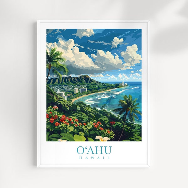 Oahu print Travel Print Wall Art Hawaii Wall Hanging Home Décor Oahu Gift Art Lovers Hawaii Art Lover Gift Print Artwork