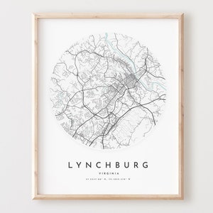 Lynchburg Karte Druck, Lynchburg Karte Poster Stadt Wandkunst, Va Straßenkarte, Virginia Druck Straßenkarte Dekor, Büro Geschenk, L776v4
