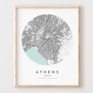 Athen Karte Print, Athen Karte Poster Stadt Wandkunst, Athen Straßenkarte, Athen Straßenkarte Dekor, Büro Geschenk, L89v4