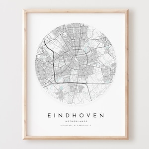 Impressão de mapa de Eindhoven, mapa de Eindhoven pôster arte de parede da cidade, mapa de estradas de Eindhoven, decoração de mapa de rua de impressão de Eindhoven, presente de escritório, L435v4