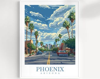 Phoenix Arizona Travel Print: Retro Cityscape Wall Art