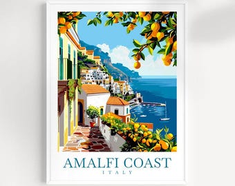 Amalfi Coast Italy Travel Poster: Coastal Wall Art