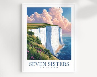 Seven Sisters Cliffs Travel Poster: UK Wall Art - Etsy