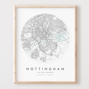 Impressão de mapa de Nottingham, pôster de mapa de Nottingham, arte da parede da cidade, mapa de estradas de Nottingham, decoração de mapa de rua com impressão de Nottingham, presente de escritório, L308v4
