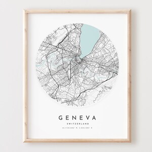 Impressão do mapa de Genebra, mapa de Genebra pôster arte de parede da cidade, mapa de estradas de Genebra, decoração de mapa de rua impresso de Genebra, presente de escritório, L225v4