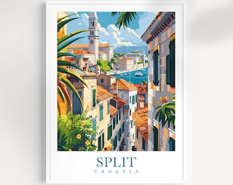 Split Croatia Travel Poster: Coastal City View Wall Art