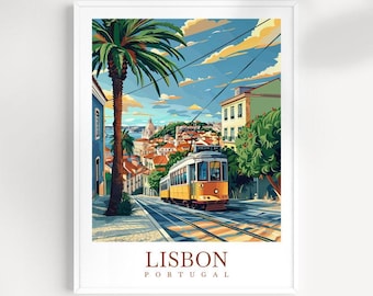 Stampa di viaggio in tram a Lisbona: arte murale del Portogallo