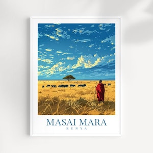Masai Mara Travel Print Wall Art Kenya Wall Hanging Home Décor Masai Mara Gift Art Lovers Kenya Art Lover Gift Kenya Travel Print
