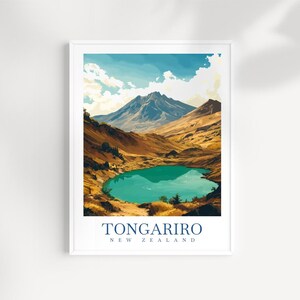 Tongariro New Zealand Travel Print Wall Art - Illustrated Tongariro Landscape, Volcanic Mountains Artwork, Scenic Decor, Travel Gift