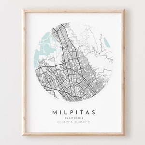Impressão de mapa de Milpitas, mapa de Milpitas pôster arte de parede da cidade, mapa de estradas Ca, decoração de mapa de rua com impressão da Califórnia, presente de escritório, L1027v4