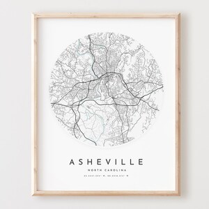 Impressão de mapa de Asheville, mapa de Asheville pôster arte de parede da cidade, mapa de estradas Nc, decoração de mapa de rua impresso da Carolina do Norte, presente de escritório, L507v4