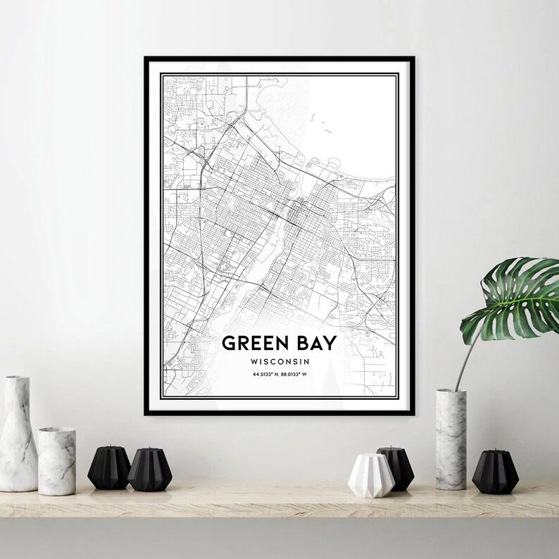 Green Bay map print wall art Green Bay WI city map poster Etsy