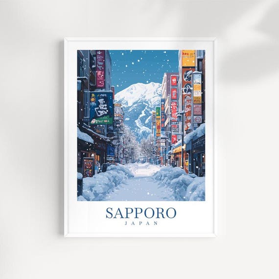 Sapporo Japan Travel Poster: Winter Cityscape Art Print - Etsy