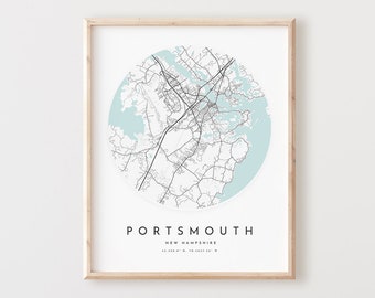 Portsmouth Map Print, Portsmouth Map Poster City Wall Art, Nh Road Map, New Hampshire Print Street Map Decor,  Office Gift, L924v4
