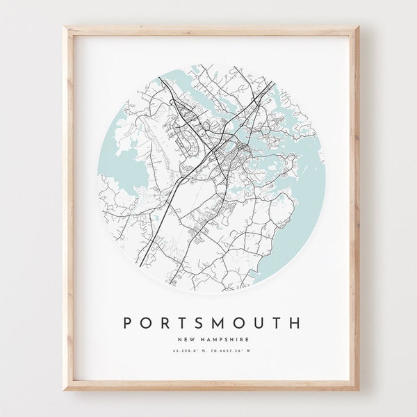 Portsmouth Map Print, Portsmouth Map Poster City Wall Art, Nh Road Map, New Hampshire Print Street Map Decor,  Office Gift, L924v4