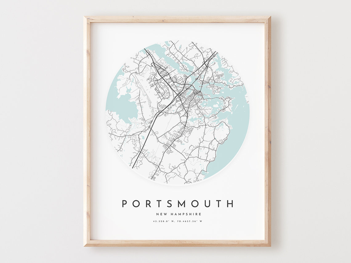 Portsmouth Map Print, Portsmouth Map Poster City Wall Art, Nh Road Map, New Hampshire Print Street Map Decor,  Office Gift, L924v4