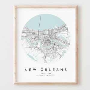 Impressão de mapa de Nova Orleans, mapa de Nova Orleans pôster arte de parede da cidade, mapa de estradas de La, decoração de mapa de rua com impressão de Louisiana, presente de escritório, L263v4