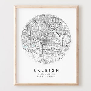 Impressão de mapa de Raleigh, mapa de Raleigh pôster arte de parede da cidade, mapa de estrada Nc, decoração de mapa de rua com impressão da Carolina do Norte, presente de escritório, L268v4