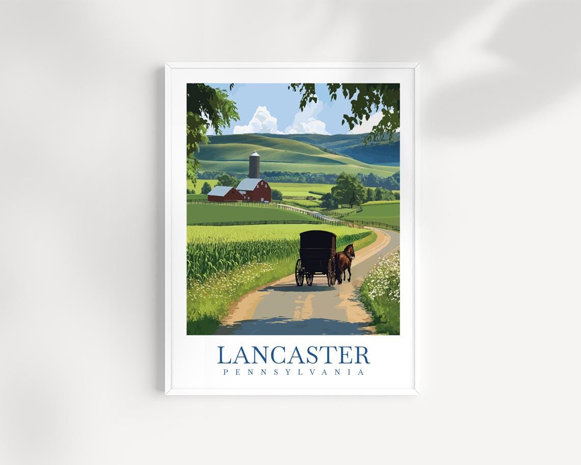 Lancaster County Pennsylvania Travel Print Illustration - Historic