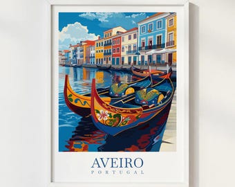 Aveiro Portugal Travel Print Illustration Style Wall Art Poster Canal City Coastal Decor