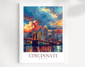 Cartaz de viagem de Cincinnati, Ohio: arte de parede do horizonte