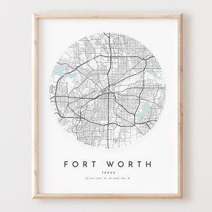 Impressão de mapa de Fort Worth, mapa de Fort Worth pôster arte de parede da cidade, mapa de estradas Tx, decoração de mapa de ruas com impressão do Texas, presente de escritório, L298v4